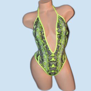 Fluorescent Neon Yellow Snakeskin Print One-Piece Romper